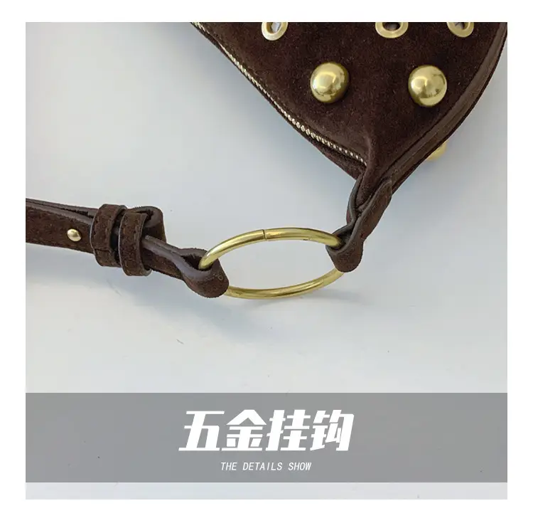 2025 Rivet Shoulder Bag Brown Leather with Gold Plated Studs — feature 7
