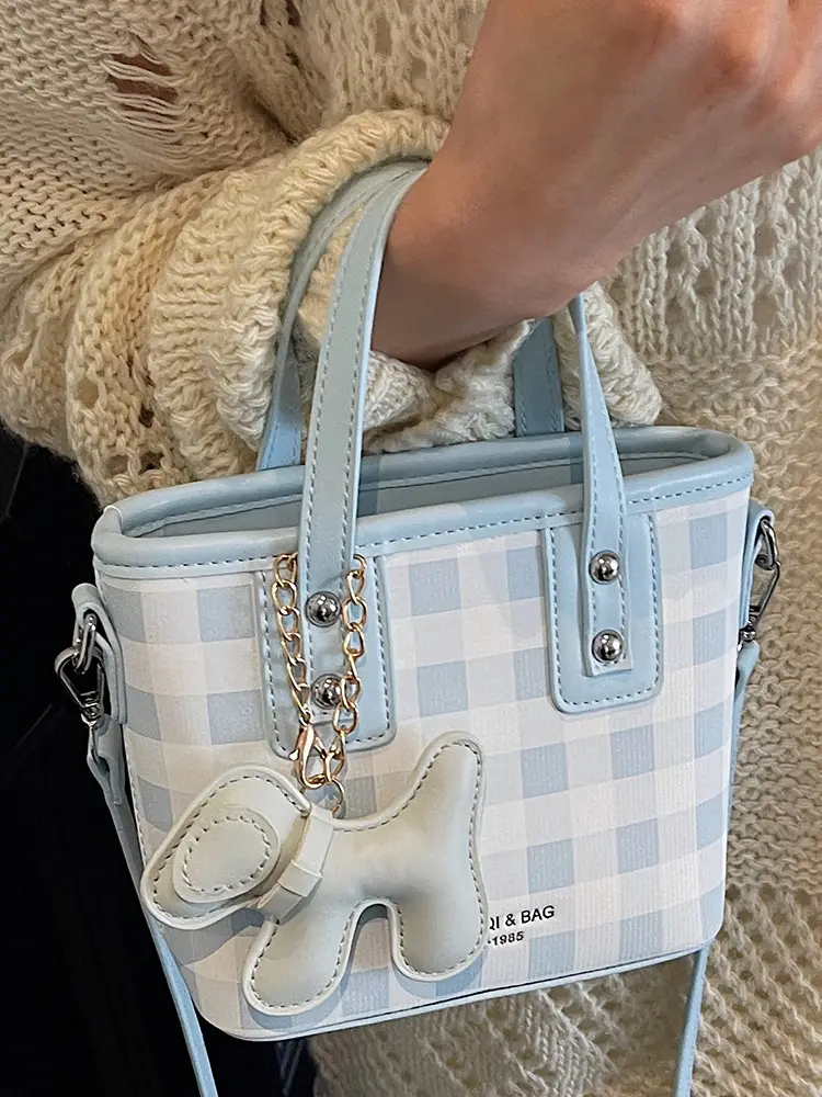 Women's Beige Checkered Diamond Shoulder Bag 2025