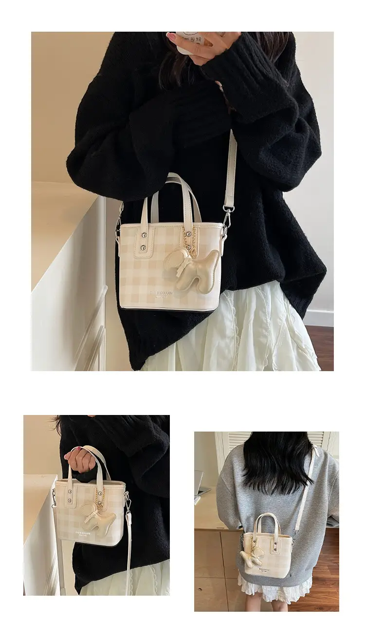 Women's Beige Checkered Diamond Shoulder Bag 2025 — feature 14