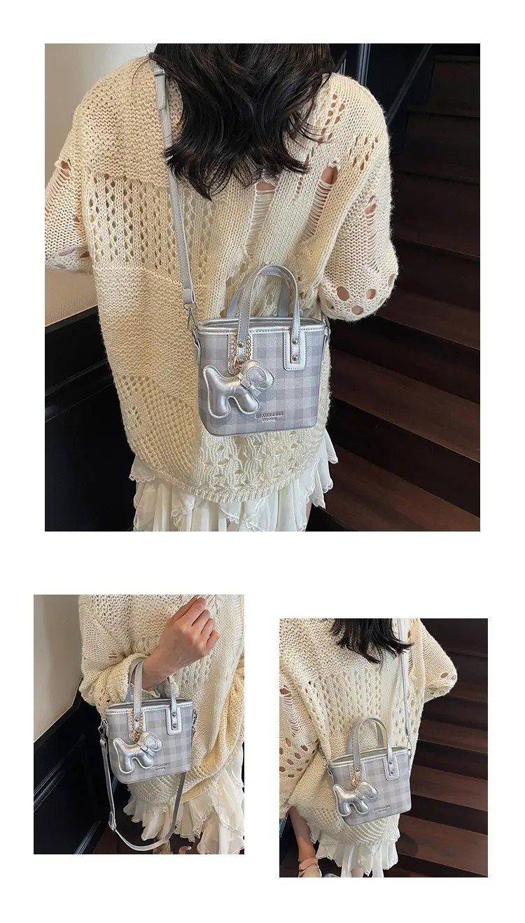 Women's Beige Checkered Diamond Shoulder Bag 2025 — feature 18