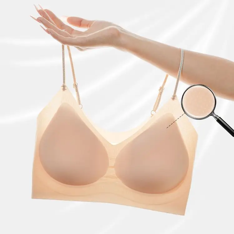 Seamless Invisible Liquid Foundation Bra Jelly Soft Support Ultra-Thin Spaghetti Strap Fixed Cup Push-Up Beautiful Back Strap Bra