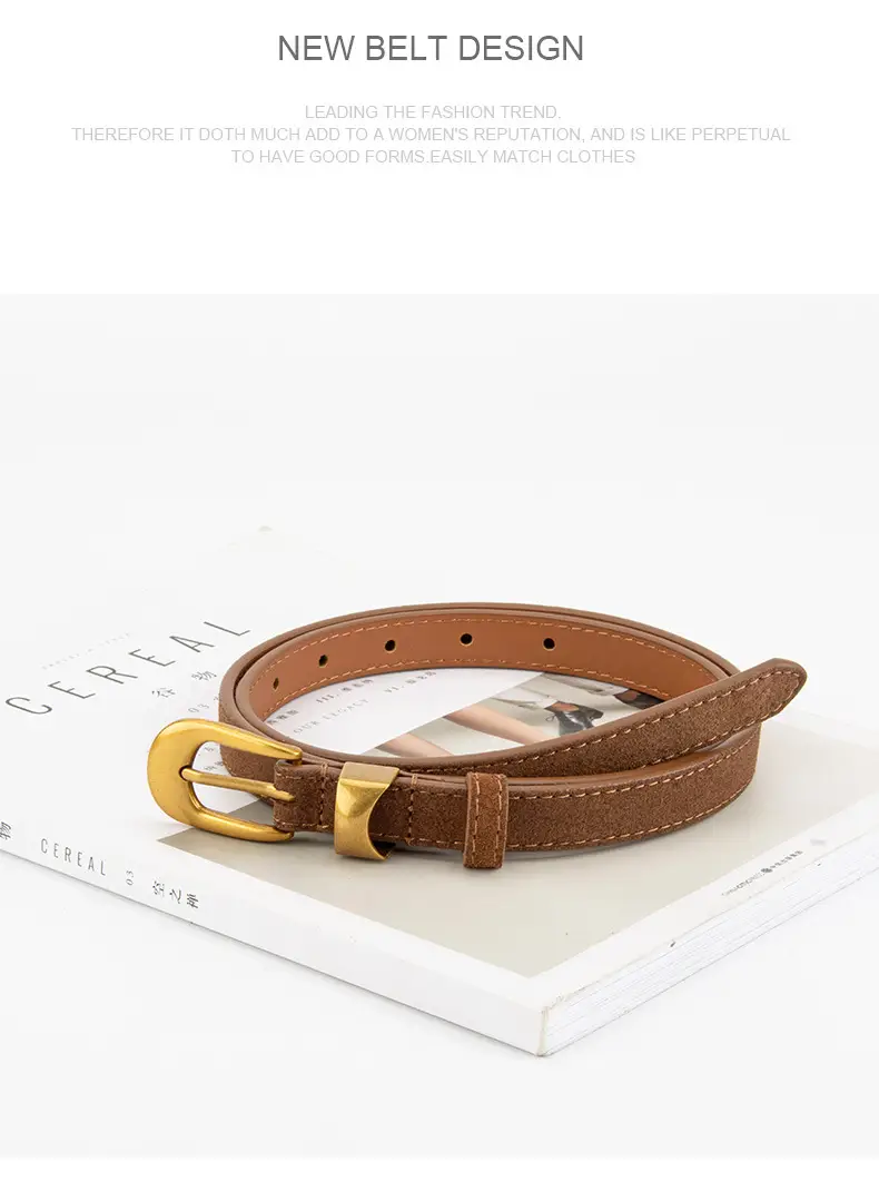 Women Cross-Border Frosted Suede Belt焦糖色 — feature 10