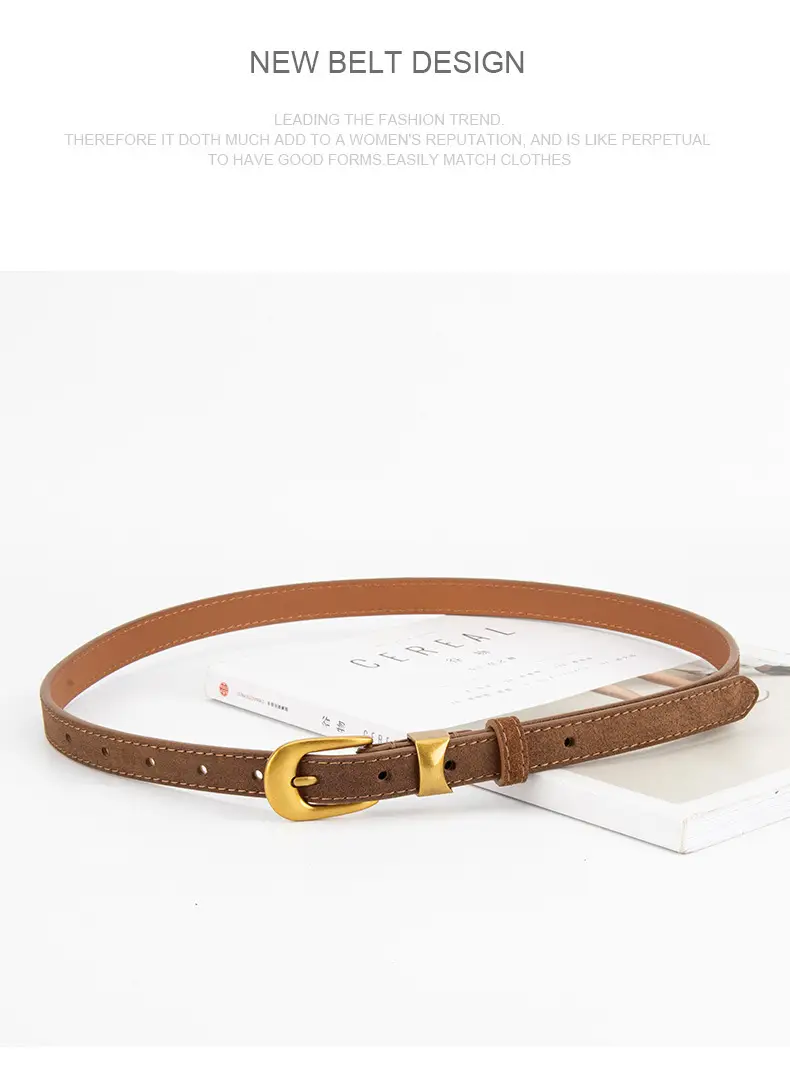 Women Cross-Border Frosted Suede Belt焦糖色 — feature 11