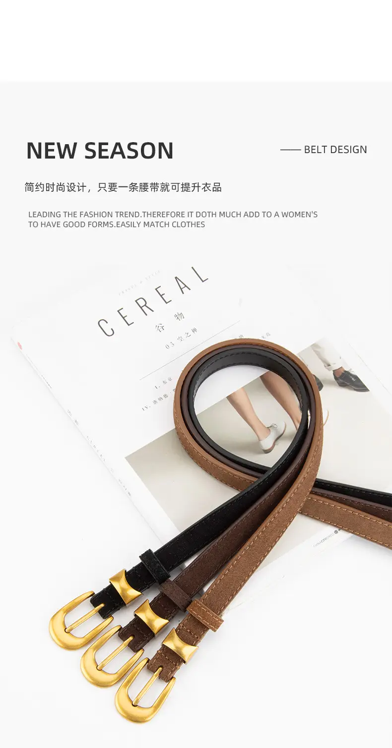 Women Cross-Border Frosted Suede Belt焦糖色 — feature 4