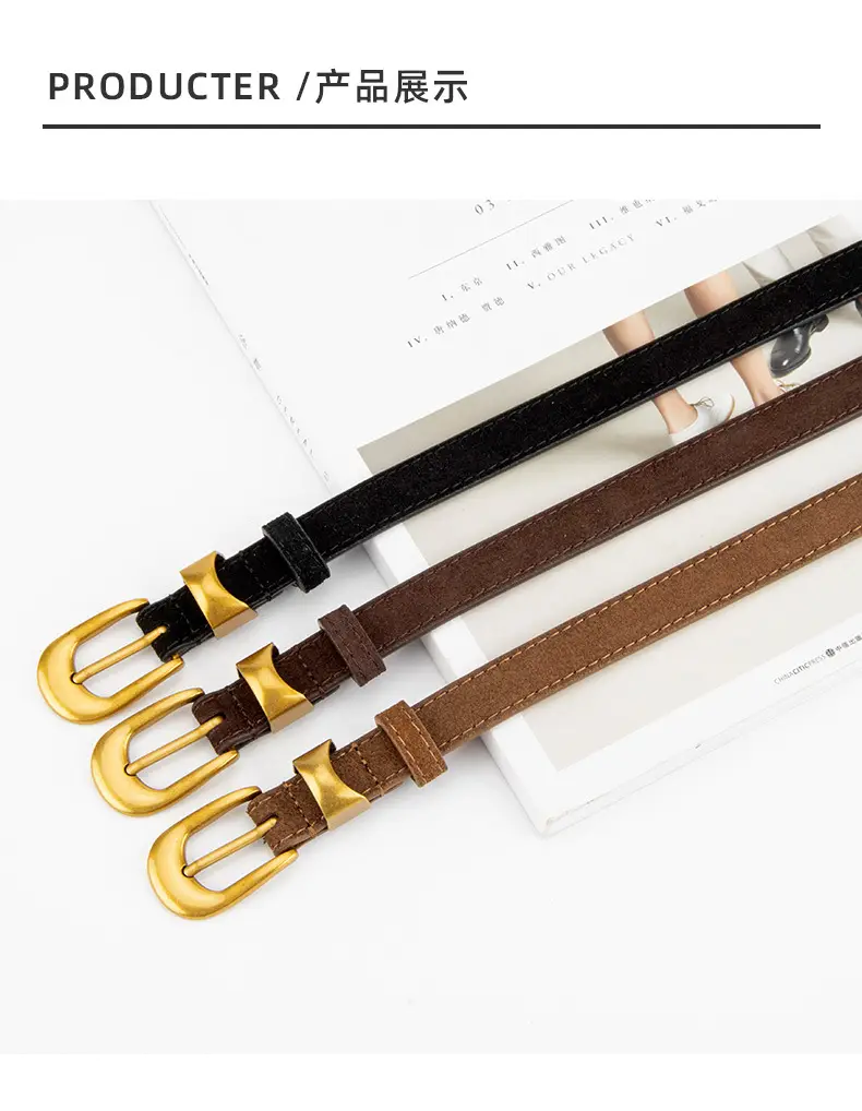 Women Cross-Border Frosted Suede Belt焦糖色 — feature 9