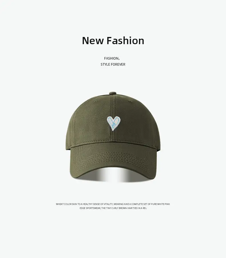 Korean Style Heart Patch Baseball Cap Olive Green — feature 11