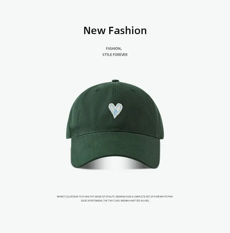 Korean Style Heart Patch Baseball Cap Olive Green — feature 16