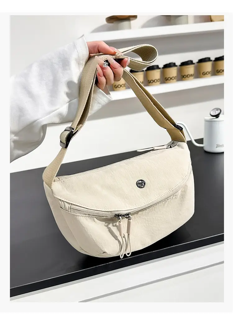 Women's Lightweight Nylon Shoulder Bag in Pink, Black, Green, Blue, White — feature 10