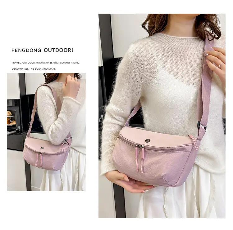 Women's Lightweight Nylon Shoulder Bag in Pink, Black, Green, Blue, White — feature 8