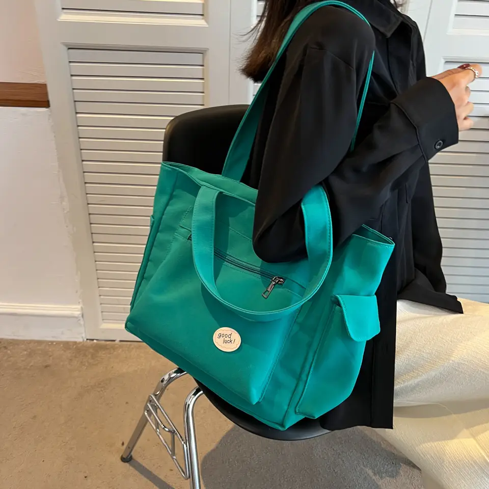 Green Canvas Shoulder Bag for Women Large Capacity - Image 2