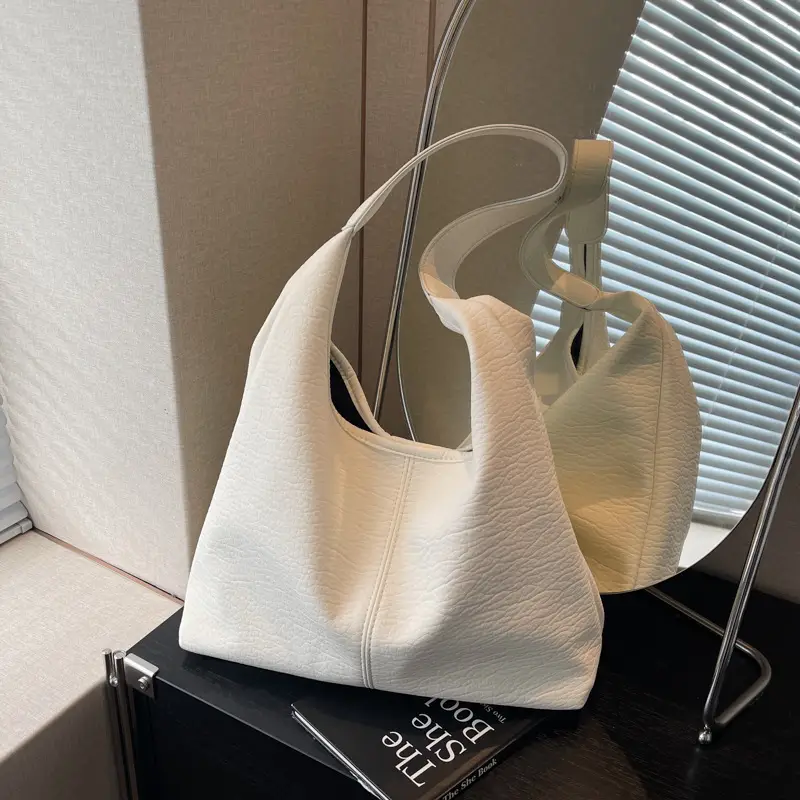 White Large-Capacity Soft-Sided Shoulder Bag - Image 6