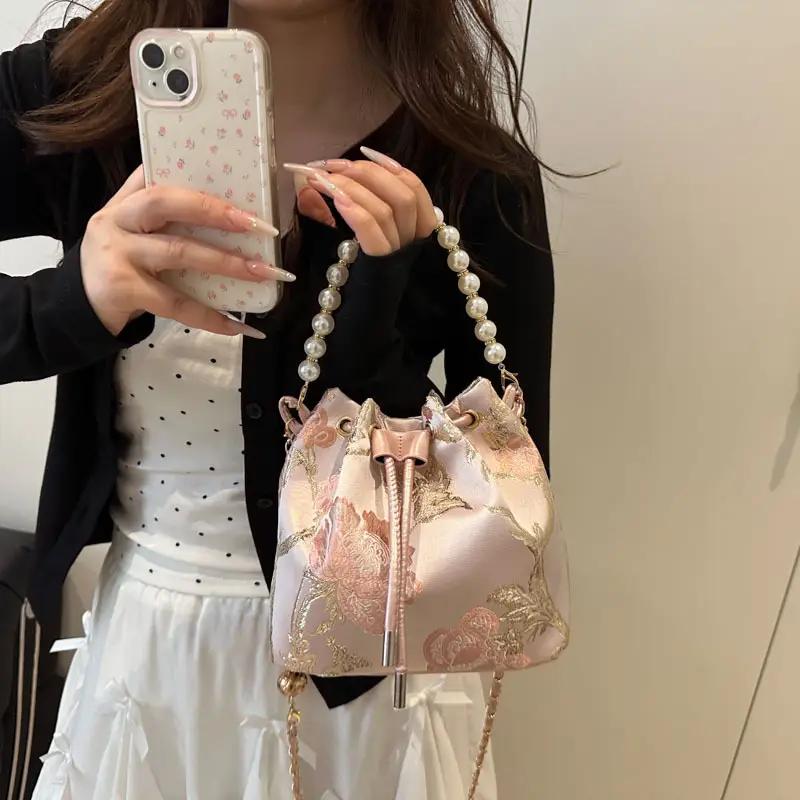 Pearl Chain Bucket Bag Women New Chinoiserie Embroidered - Image 8