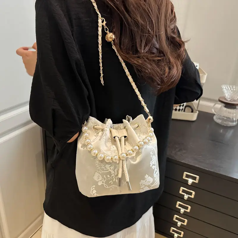 Pearl Chain Bucket Bag Women New Chinoiserie Embroidered - Image 9