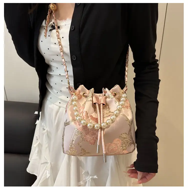 Pearl Chain Bucket Bag Women New Chinoiserie Embroidered — feature 18