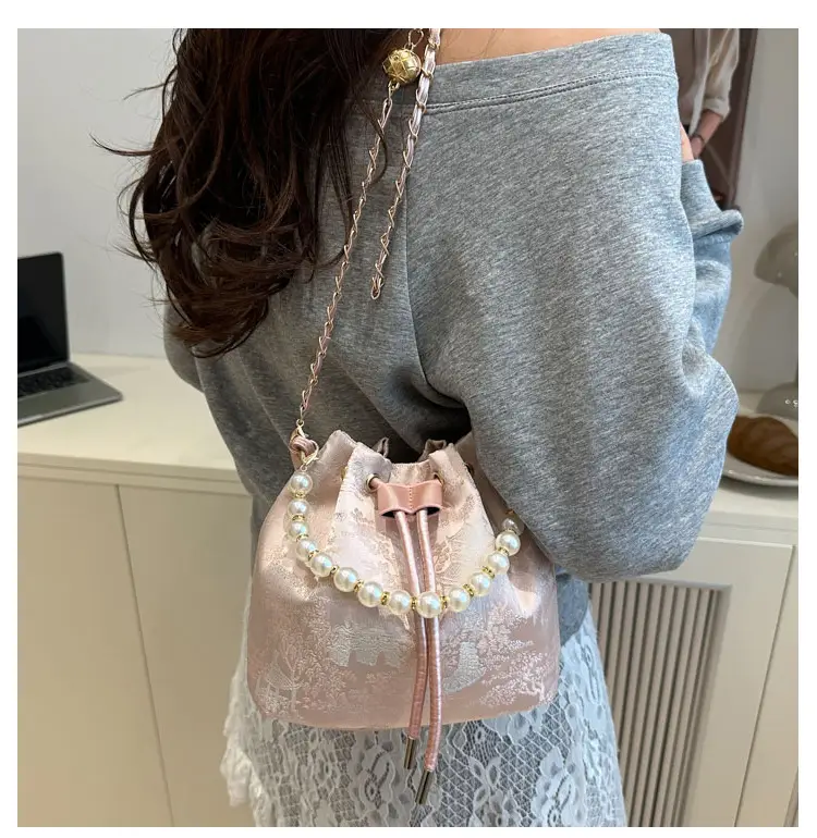 Pearl Chain Bucket Bag Women New Chinoiserie Embroidered — feature 20