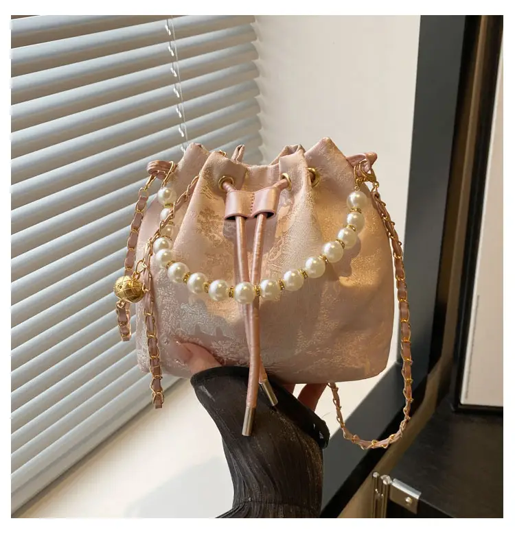 Pearl Chain Bucket Bag Women New Chinoiserie Embroidered - Image 2
