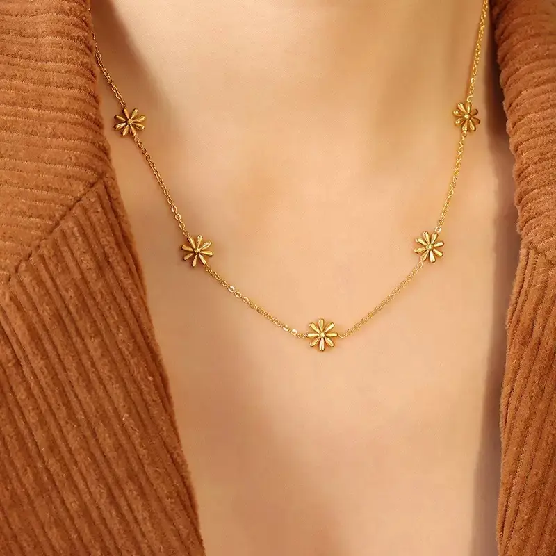 Gold Plated Floral Daisy Necklace for Women