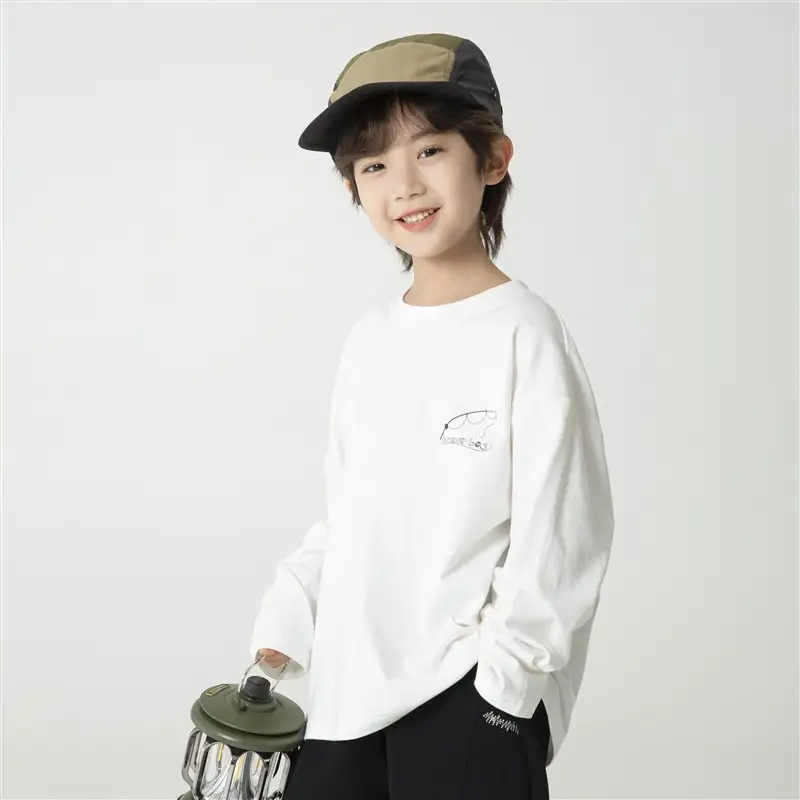 Haima Boys Cotton Long Sleeve T-Shirt White Korean Style