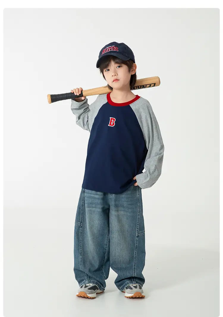Boys Raglan Sleeve Cotton T-Shirt Blue Red — feature 10