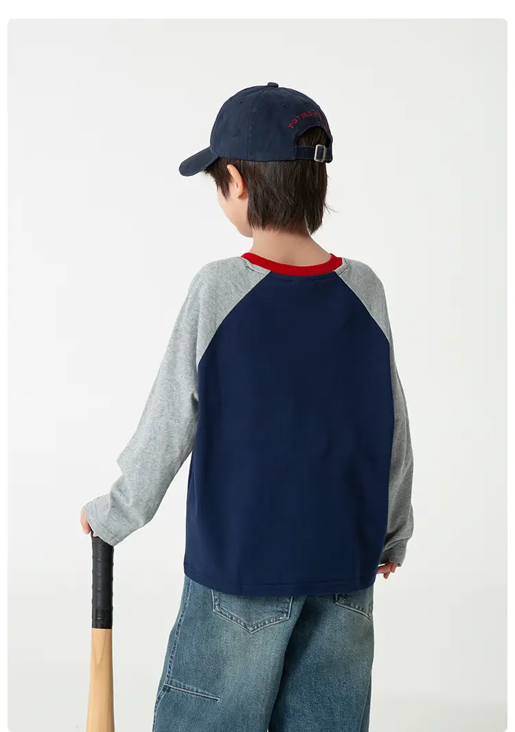 Boys Raglan Sleeve Cotton T-Shirt Blue Red — feature 11
