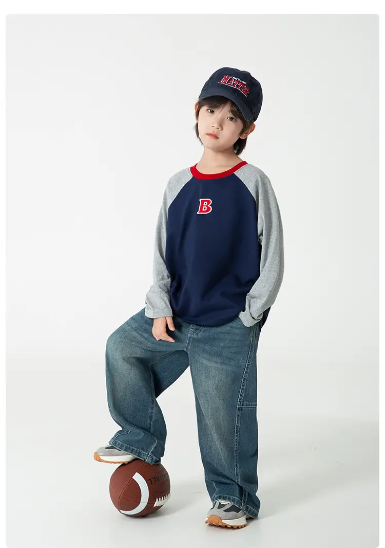 Boys Raglan Sleeve Cotton T-Shirt Blue Red — feature 12