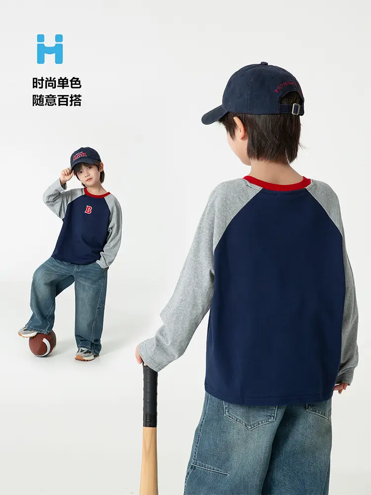 Boys Raglan Sleeve Cotton T-Shirt Blue Red — feature 7