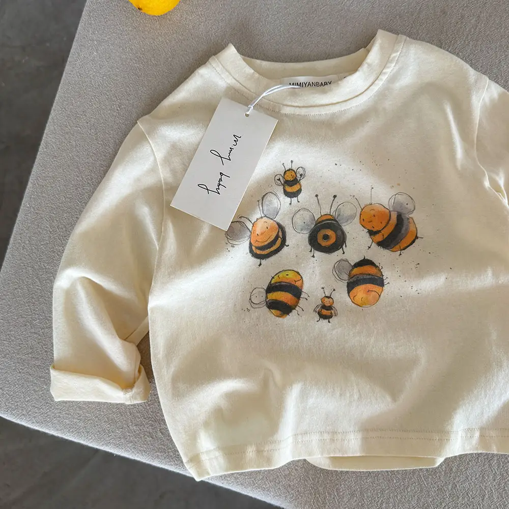 Girls Cartoon T-Shirt Cream 2025 Spring Fall - Image 7