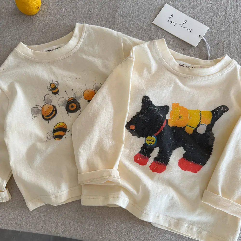Girls Cartoon T-Shirt Cream 2025 Spring Fall — feature 5