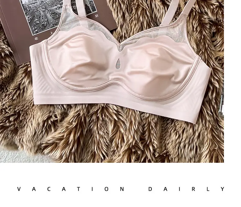 Satin French Ultra-Thin Large-Breasted and Small-Breasted Intimates, Feminine Mesh Thin Anti-Sagging Wire-Free Bra — feature 12