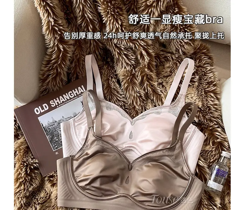 Satin French Ultra-Thin Large-Breasted and Small-Breasted Intimates, Feminine Mesh Thin Anti-Sagging Wire-Free Bra — feature 4