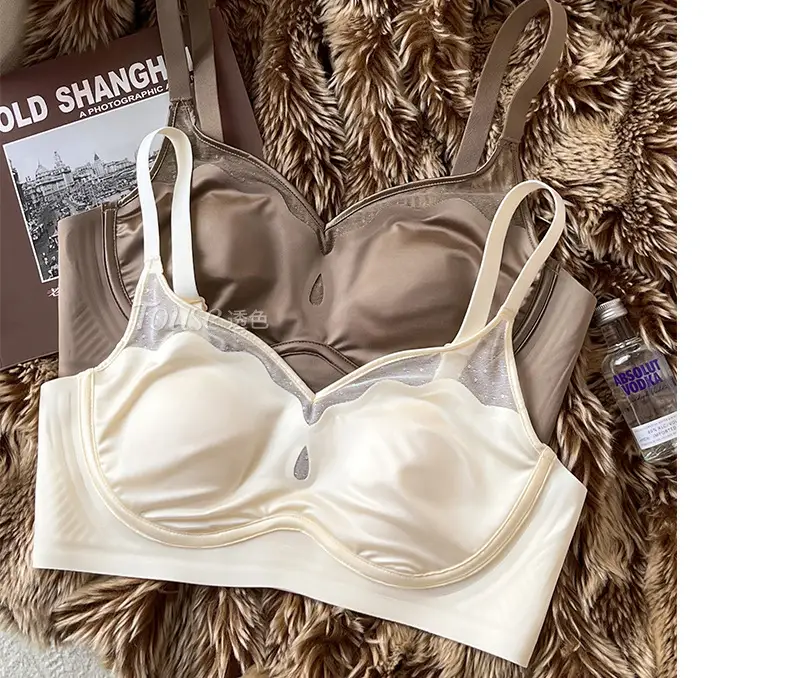 Satin French Ultra-Thin Large-Breasted and Small-Breasted Intimates, Feminine Mesh Thin Anti-Sagging Wire-Free Bra — feature 9