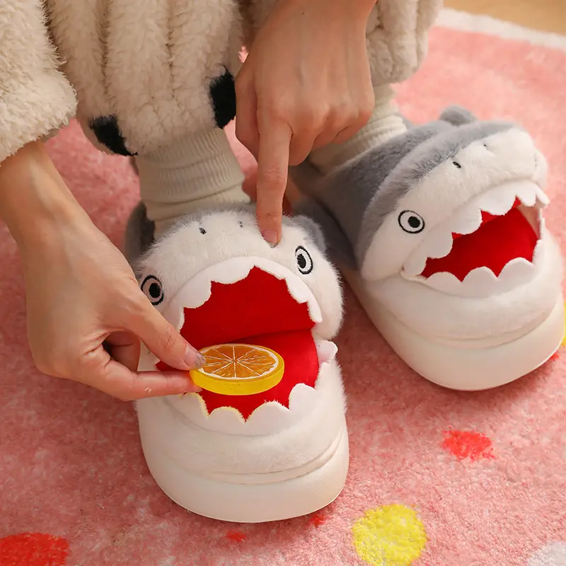 Cartoon Shark Cotton Slippers for Men Winter Warm - Image 5