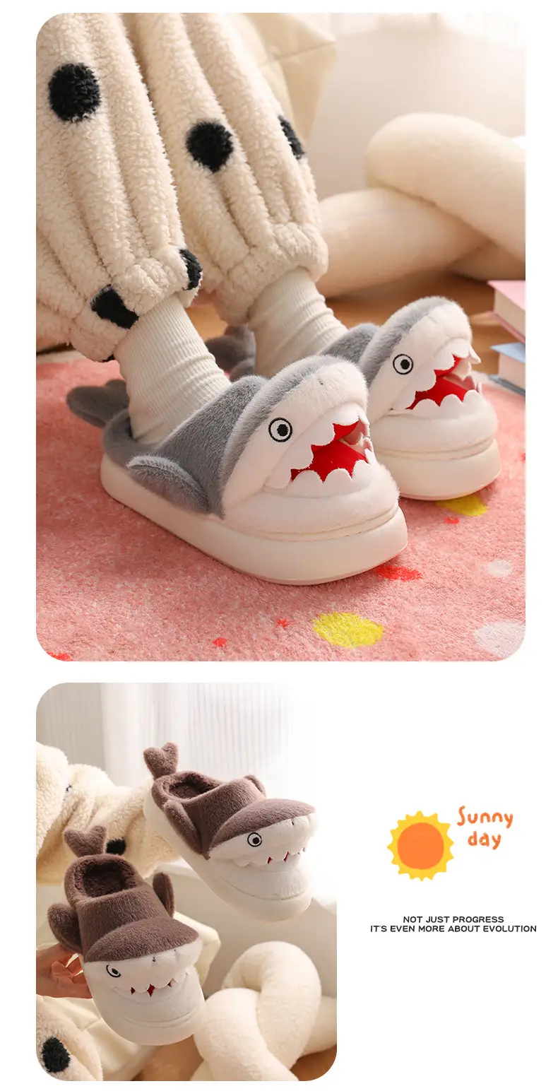 Cartoon Shark Cotton Slippers for Men Winter Warm — feature 10