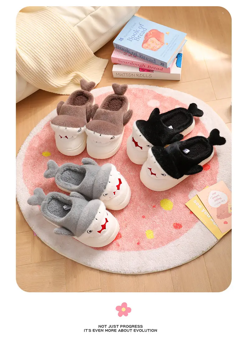 Cartoon Shark Cotton Slippers for Men Winter Warm — feature 11