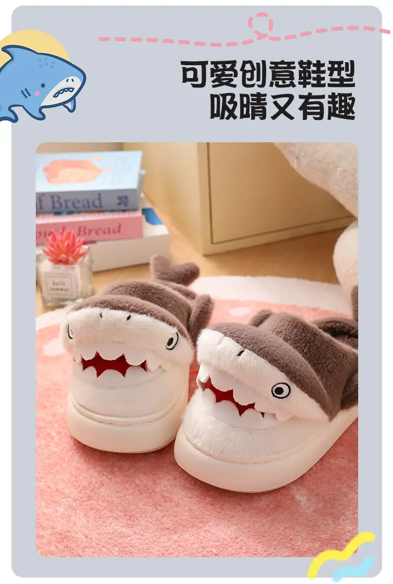 Cartoon Shark Cotton Slippers for Men Winter Warm — feature 5