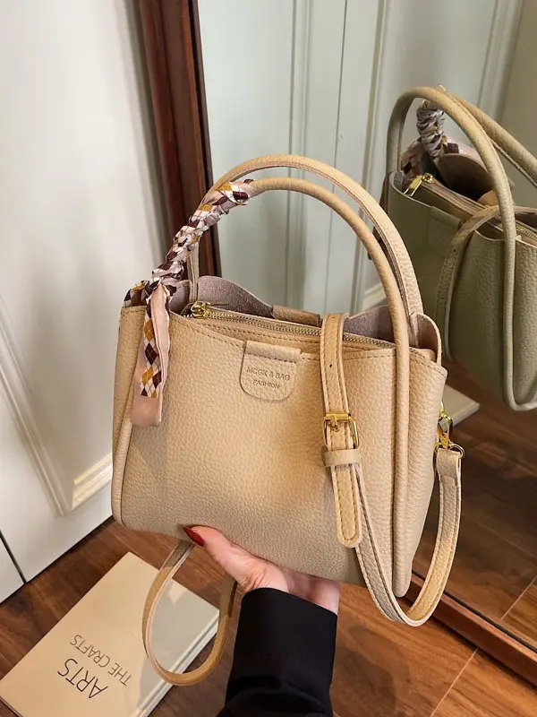 2025 Summer Bucket Bag for Women Brown Leather Commuting Shoulder Crossbody - Image 2