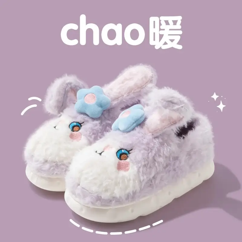 Cute Pink Rabbit Slippers for Women Winter Warm Indoor