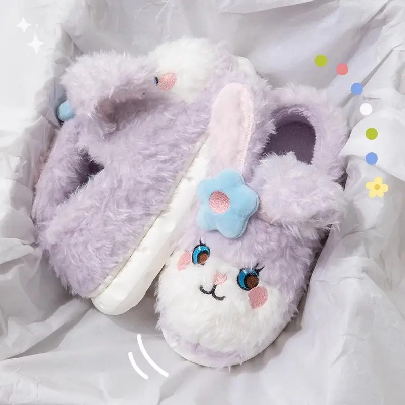 Cute Pink Rabbit Slippers for Women Winter Warm Indoor