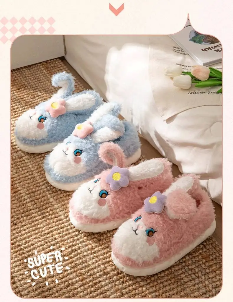 Cute Pink Rabbit Slippers for Women Winter Warm Indoor — feature 13