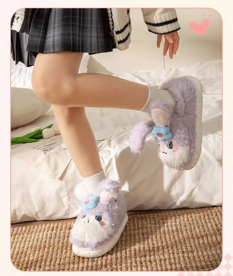 Cute Pink Rabbit Slippers for Women Winter Warm Indoor — feature 14