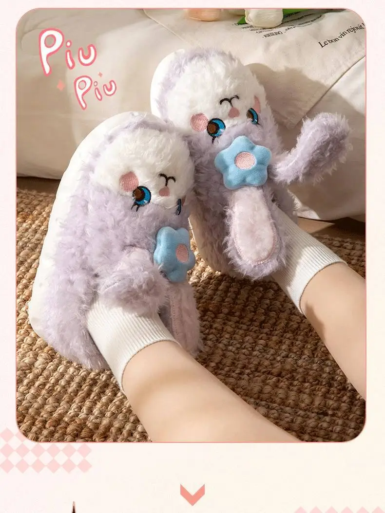 Cute Pink Rabbit Slippers for Women Winter Warm Indoor — feature 16