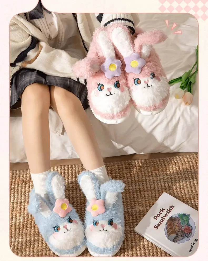 Cute Pink Rabbit Slippers for Women Winter Warm Indoor — feature 17