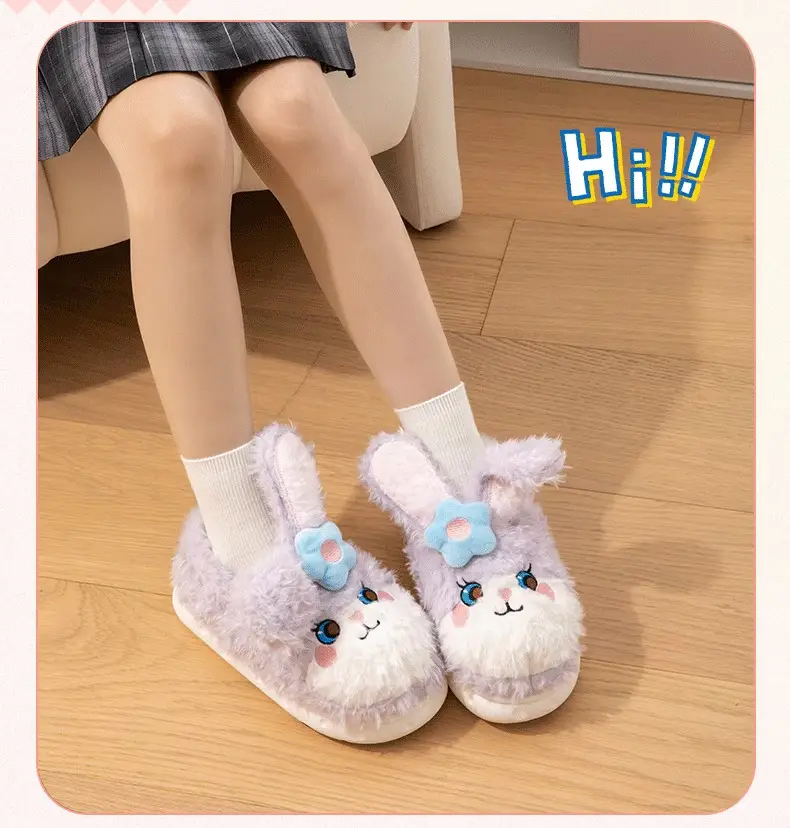 Cute Pink Rabbit Slippers for Women Winter Warm Indoor — feature 19