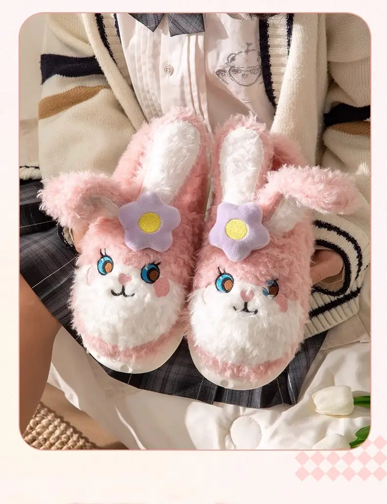 Cute Pink Rabbit Slippers for Women Winter Warm Indoor — feature 20