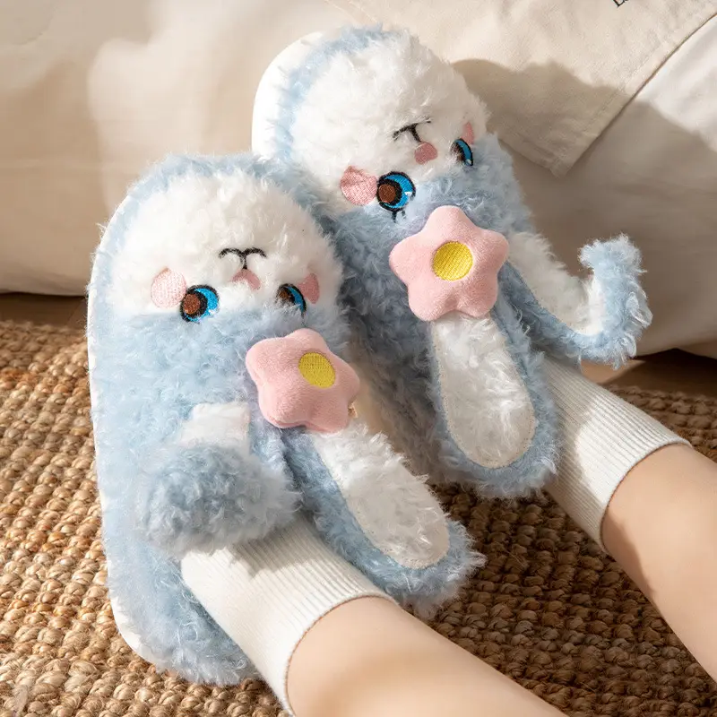 Cute Pink Rabbit Slippers for Women Winter Warm Indoor