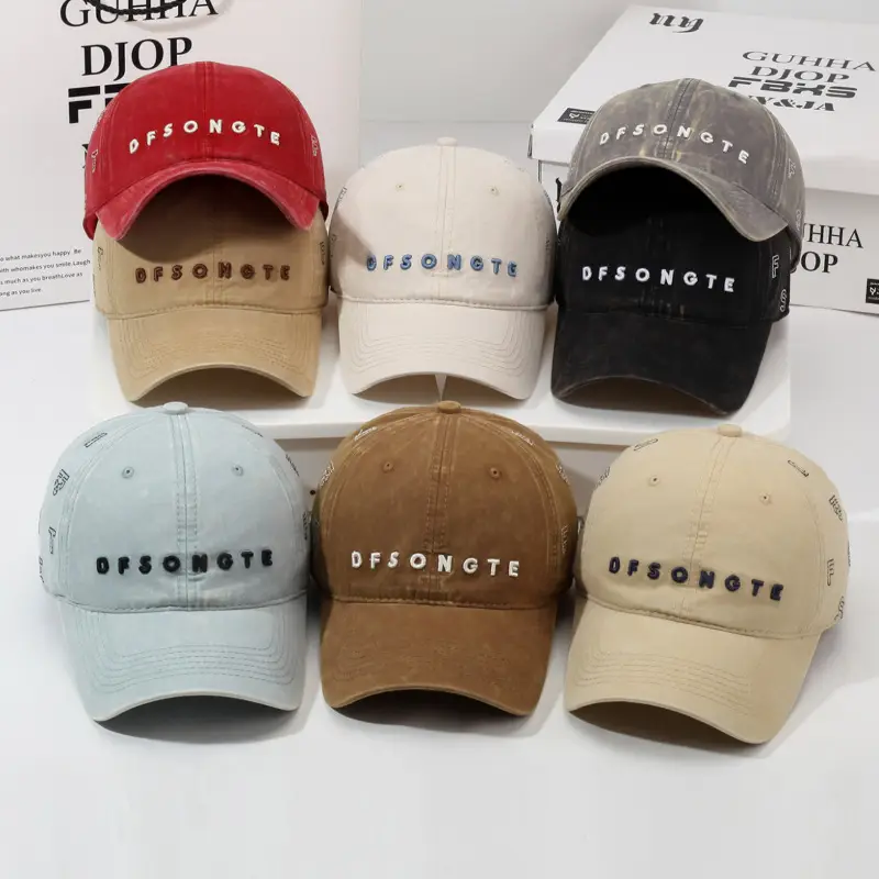 Vintage Letter Embroidered Duckbill Cap Beige Unisex