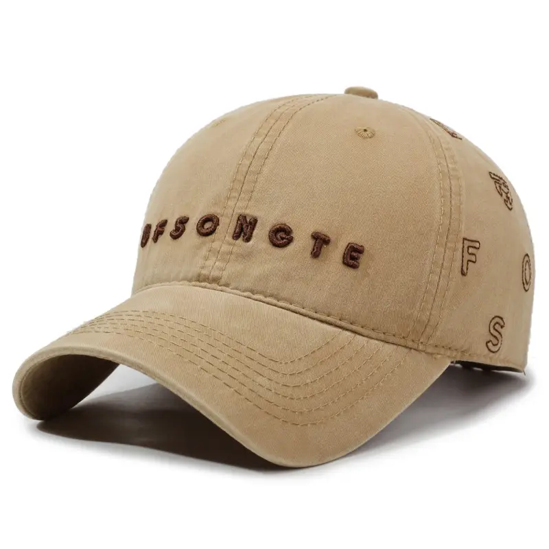 Vintage Letter Embroidered Duckbill Cap Beige Unisex