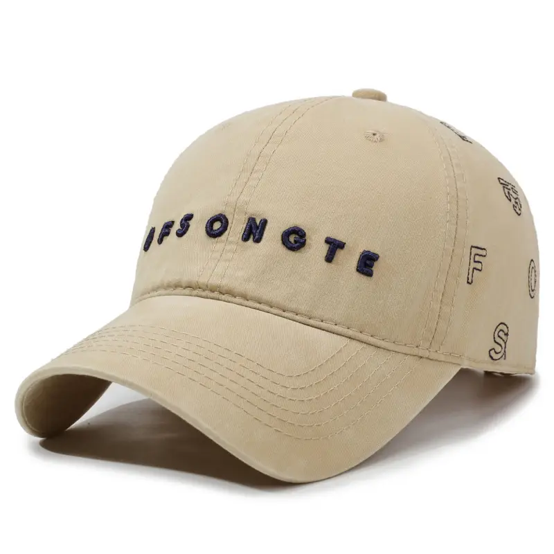 Vintage Letter Embroidered Duckbill Cap Beige Unisex