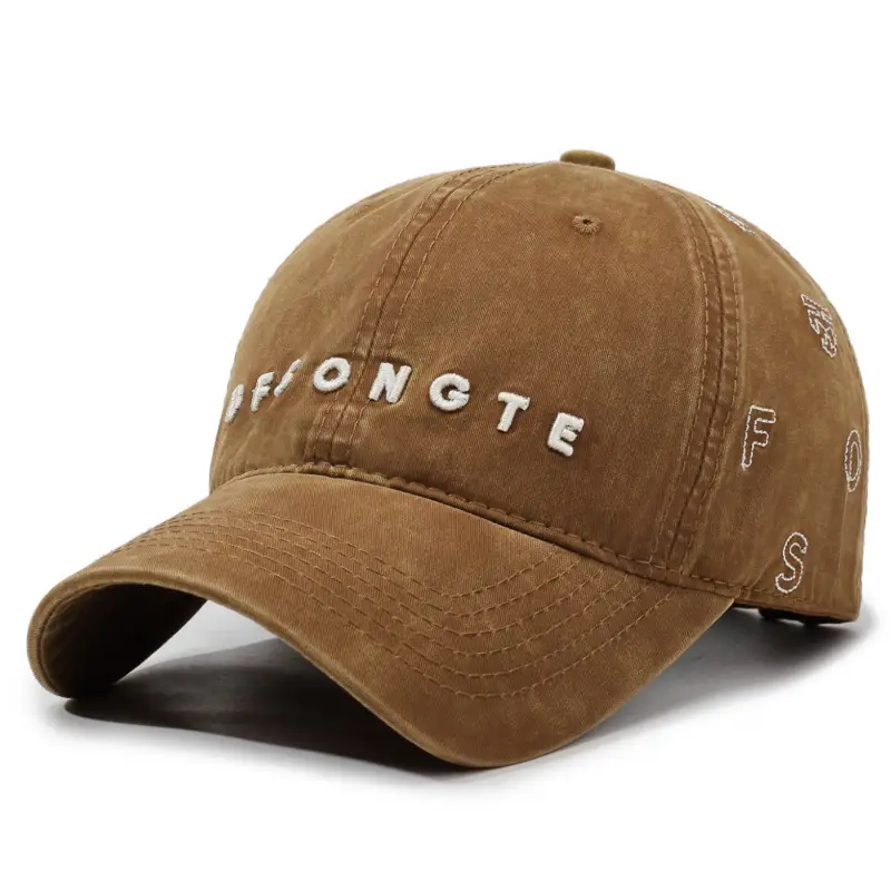 Vintage Letter Embroidered Duckbill Cap Beige Unisex