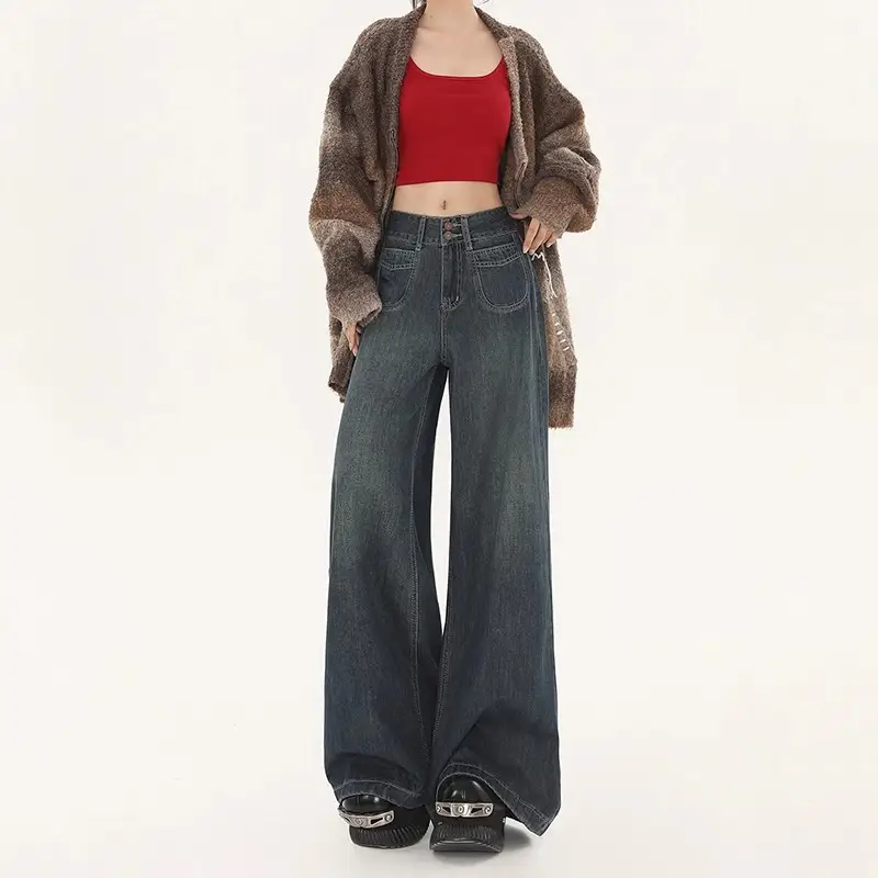 Fleece Lined Wide Leg Jeans for Women - Image 4